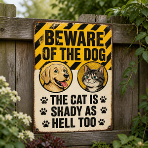 Beware of the Dog & Shady Cat Metal Sign - Metal Sign 7de774cd-7865-4263-a147-d8a698039767.jpg