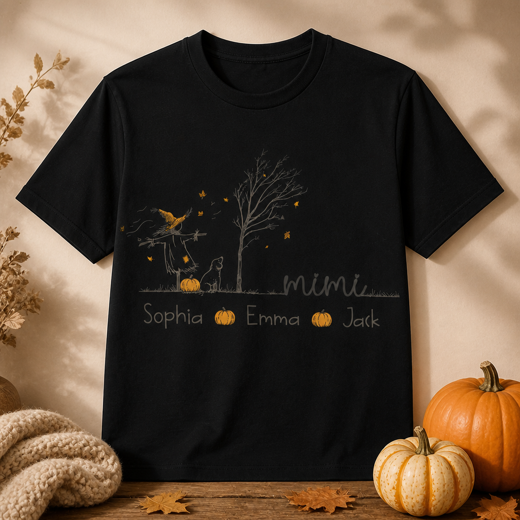 Personalized Mimi Pumpkin Grandkids Names T‑Shirt - Personalized T-shirt 7deede79-a09a-42c2-bbb3-61f24b94fea1.png