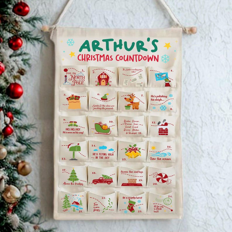 Customized Name Boy Girl Advent Calendar, Personalized Christmas Advent Calendar, Santa Is Coming Countdown, Xmas Kids Room Decor 2026, Gift For Kid 7df19038-9eab-437b-b85e-1e6a0c274c49-51.jpg