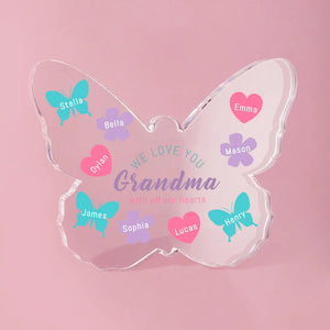 Personalised We Love You with All Our Hearts Butterfly Acrylic Plaque with Engraved Name and Text Mother's Day Birthday Gift for Grandma Mom