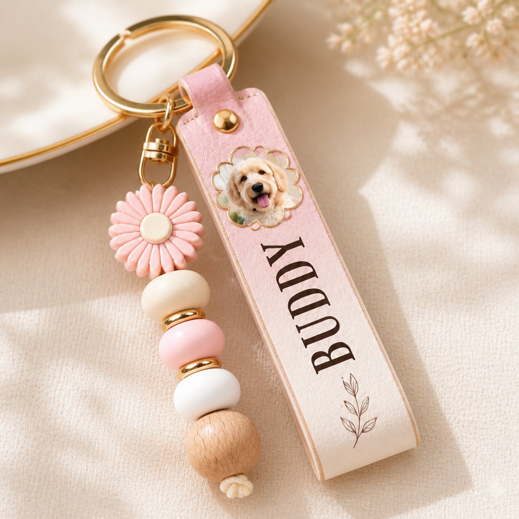 Pet Photo & Name Leather Keychain with Daisy Bead - Personalized PU Leather Keychain Daisy Bead Pendant 7e0b11f2-c0c6-4806-9ba0-780c3510e225.jpg