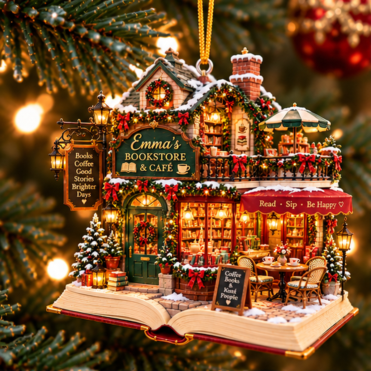 Personalized Bookstore & Café Christmas Ornament – Custom Name 2D Flat Acrylic Ornament, Cozy Coffee & Book Lover Gift 7e55cc33-ac97-4b01-bc47-e0e2553d8b32-emma_bookstore_cafe_01_christmas_tree_1200.png