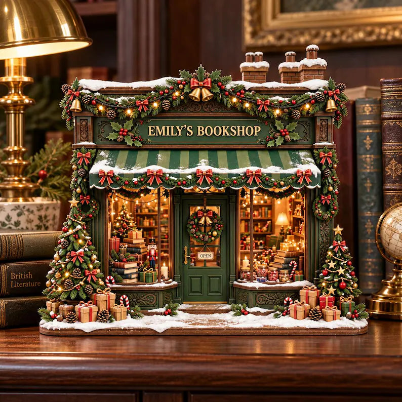 Christmas Bookshop Wooden Block, Cozy Bookstore Christmas Decor, Book Lover Gift, Holiday Shelf Decor, Christmas Village Bookstore 7e6156f9-f9cb-4c52-88df-28c05506d0b3-hjhj-5-.webp
