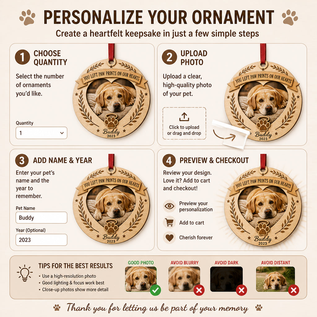 Pet Memorial Photo Ornament — You Left Paw Prints On Our Hearts - Personalized 3-Layered Wood Ornament 7e657ff0-7e77-4346-a11c-47c2f3f15d44.jpg