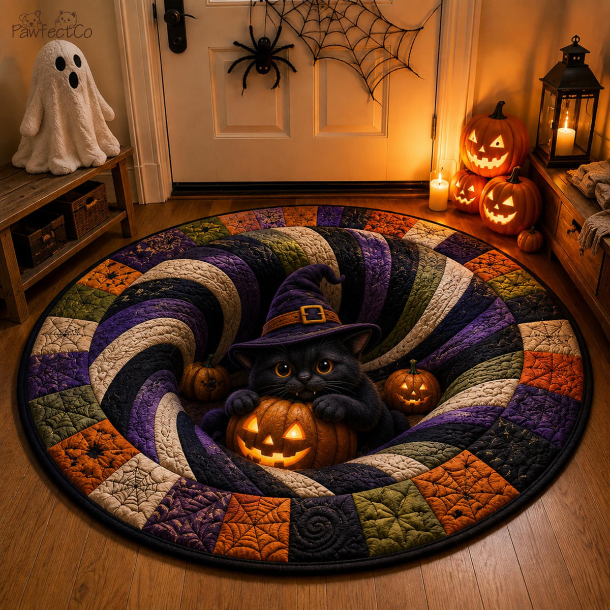 3D Halloween Black Cat Round Rug, Cute Witch Cat Optical Illusion Carpet, Spooky Pumpkin Quilted Floor Mat, Fall Decor Cat Lover Gift 7e7ca63f-dc33-4d9a-b96e-409da7971883-2.jpg