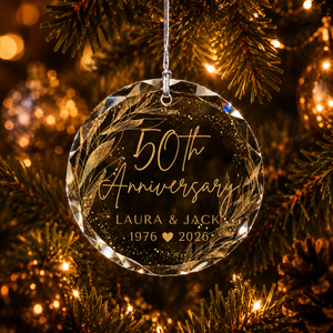 50th Anniversary Glass Ornament, Golden Anniversary Keepsake Personalized Couple Names & Date 50 Years Married