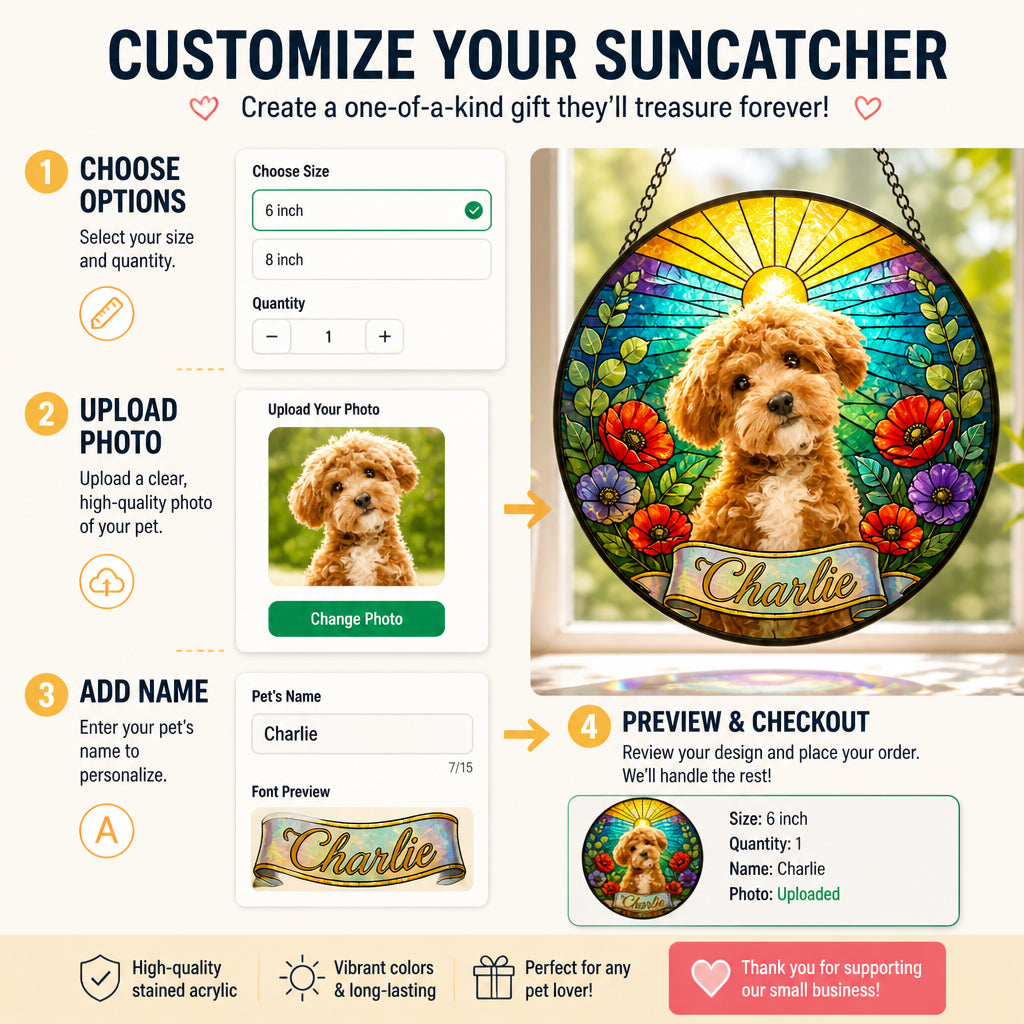 Custom Pet Photo Stained-Glass Suncatcher – Floral Sunrise - Personalized Suncatcher Stained Glass 7ea2a575-9994-47f7-89de-96bcb8008c9f.jpg