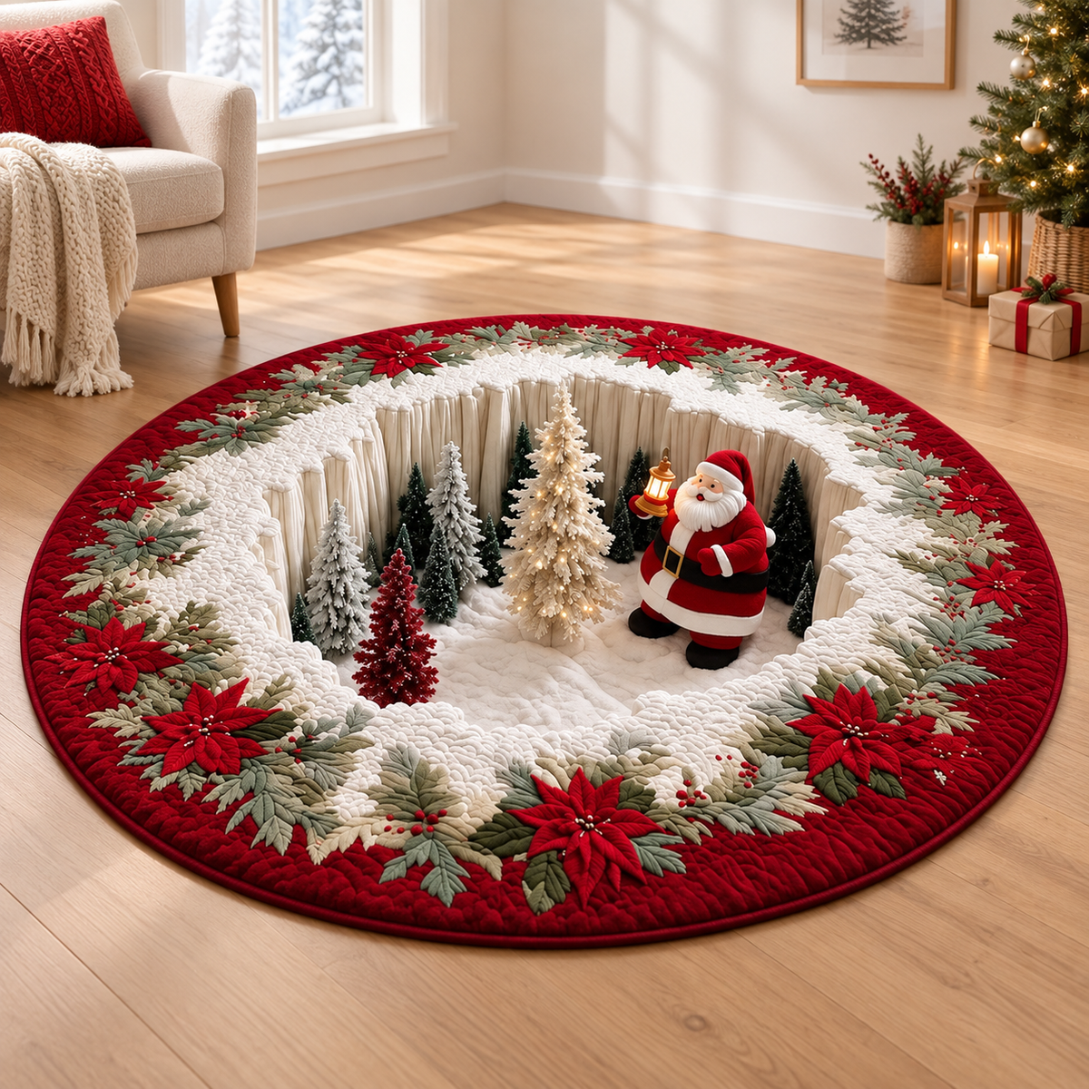 Christmas Santa Quilted Round Mat, Santa Claus 3D Illusion Rug, Christmas Tree Skirt, Holiday Floor Decor, Winter Rug, Christmas Rug 7ea66814-c7b9-4d03-8b58-4903bc0d5d9c-05fbd63c-668d-48e4-b2b5-bac8b577d6c4.png