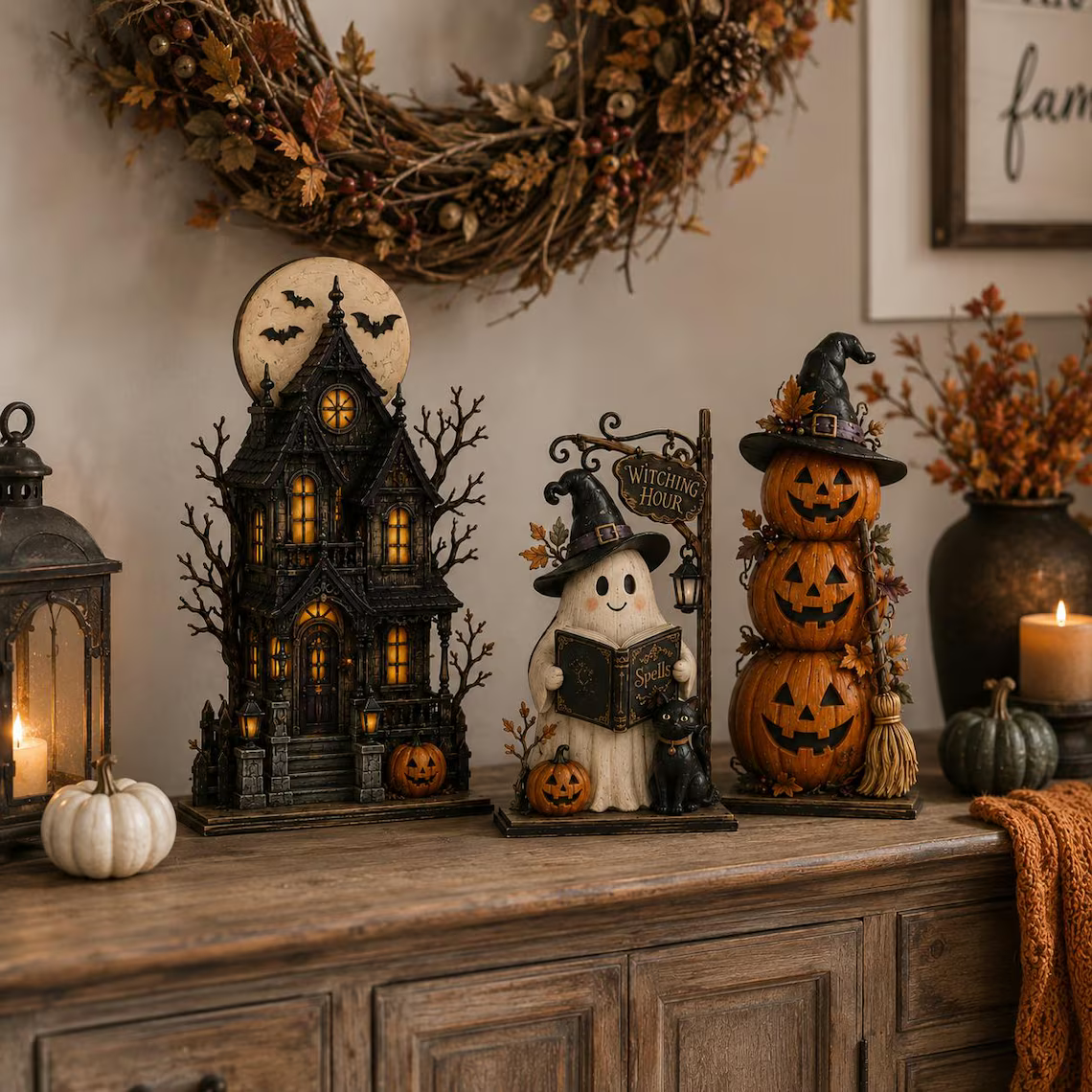 Haunted House Ghost Pumpkin Sign, Wooden Block Halloween Decor, Spooky Tiered Tray Shelf Table Centerpiece Gift for Fall Home 7ea711ef-4602-4603-9c02-cb13e1689b27-5_converted.png