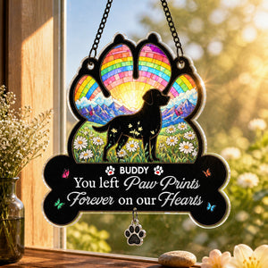 Pet Memorial Rainbow Suncatcher — Paw Prints on Our Hearts - Personalized 1 Layered Suncatcher with Charm 7ebe0822-1550-4f2a-99c0-33b895838dd1.jpg