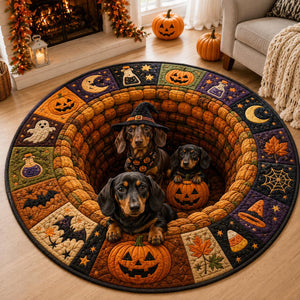 Halloween Dog Round Rug, 3D Illusion Quilted Pumpkin Dog Hole Floor Mat, Spooky Pet Rug, Dog Lover Halloween Home Decor 7ed3ee8a-4207-4981-bee7-473e56854050-2.jpg