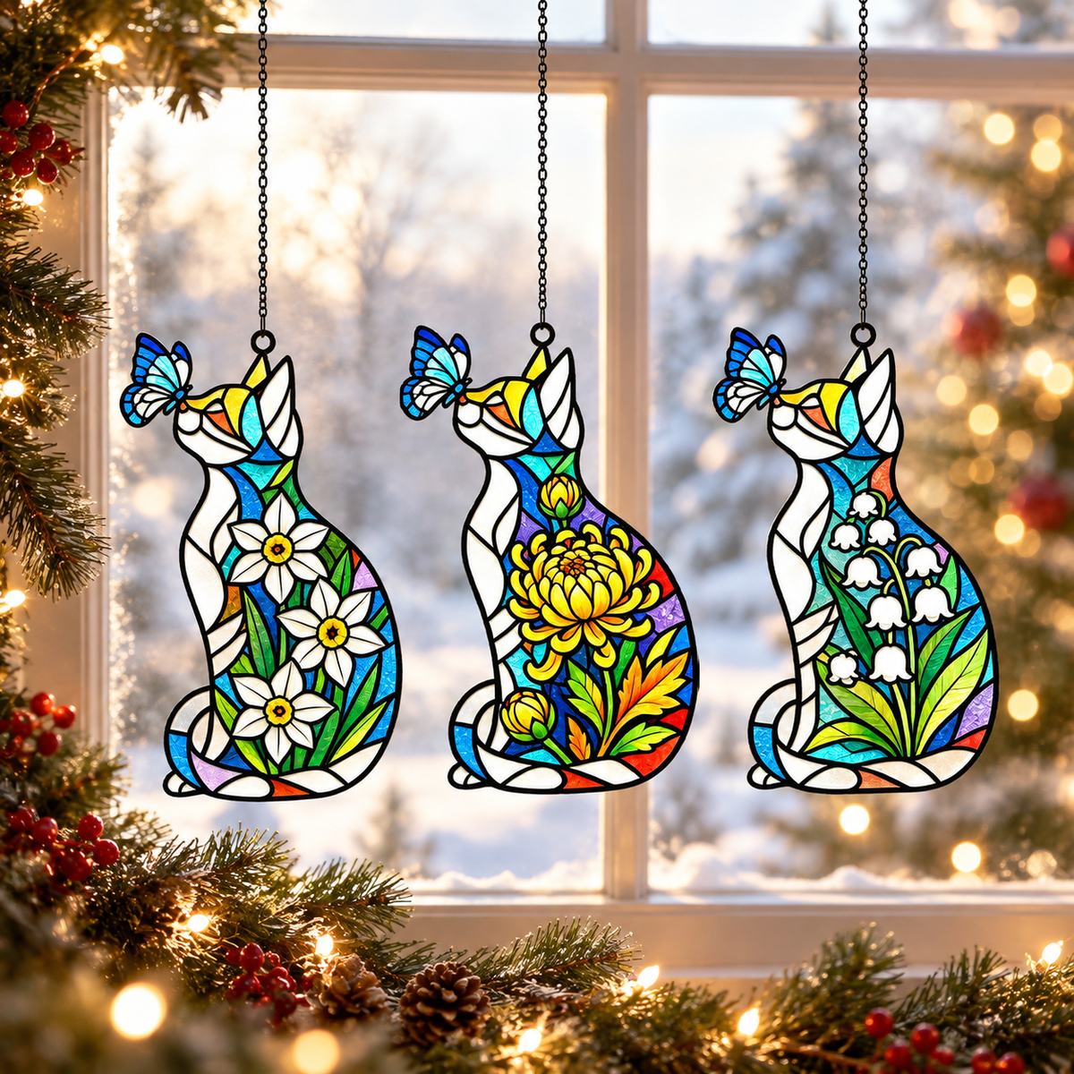Cute Cat & Birth Month Flower Acrylic Suncatcher, Stained Glass Style Window Hanging, Boho Window Decor,Light Catching Gift for Cat Lovers 7ee8ecb6-1c7a-4710-b338-61dff1d54e9e-banner-1.png