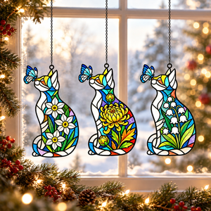 Cute Cat & Birth Month Flower Acrylic Suncatcher, Stained Glass Style Window Hanging, Boho Window Decor,Light Catching Gift for Cat Lovers 7ee8ecb6-1c7a-4710-b338-61dff1d54e9e-banner-1.png