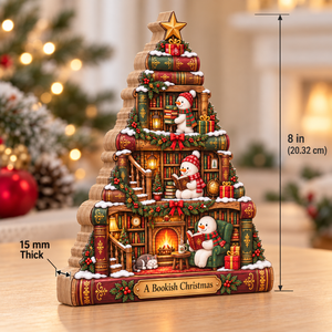 Snowman Book Tree Wooden Block, Stacked Books Christmas Decor, Book Lover Shelf Sign, Reading Lover Gift, Bookish Christmas Gift 7eefcb56-f5cc-4701-a1d7-1e8aa0e0858a-Angled-Bookish-Christmas-Tree-Plaque-4.png