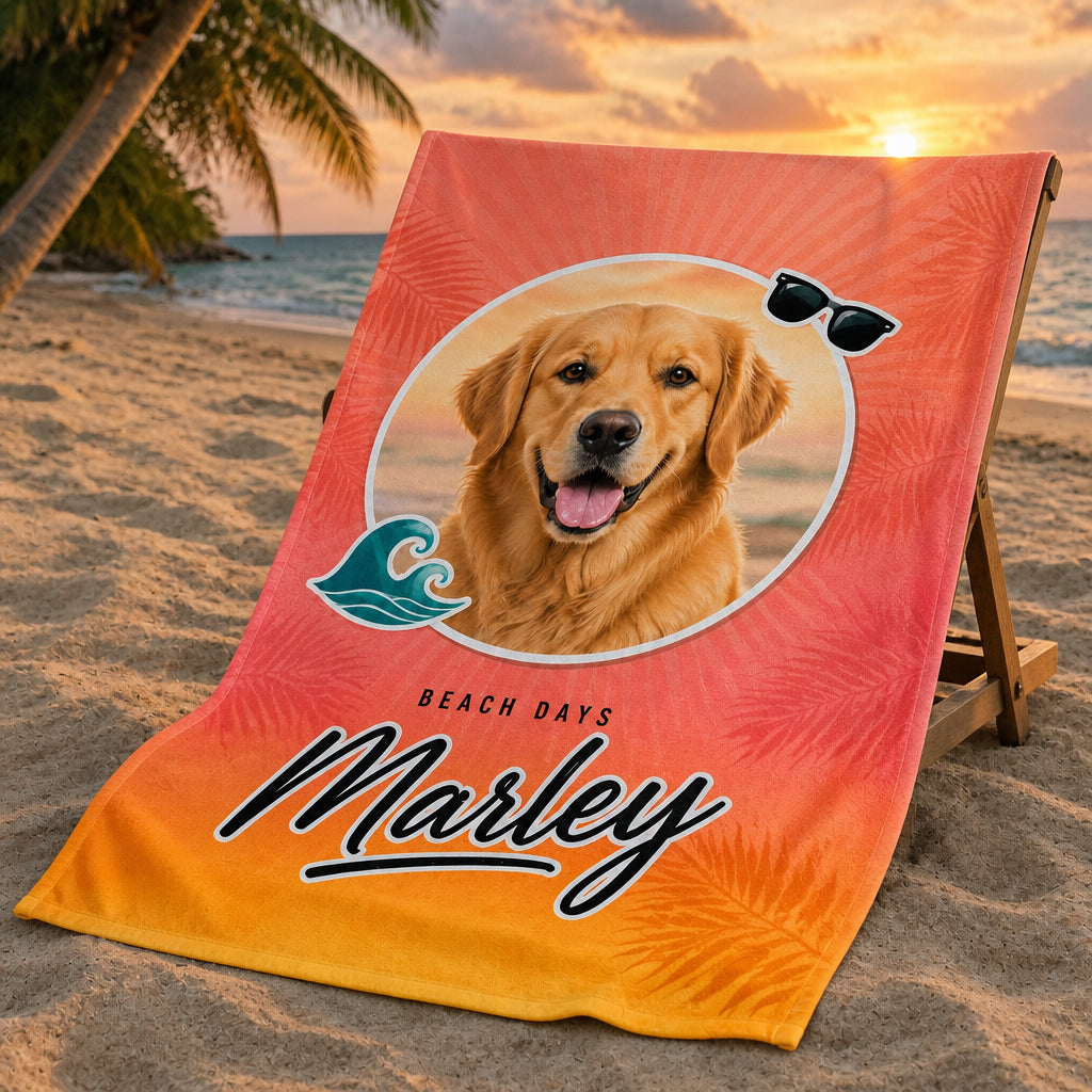 Sunset Palms Pet Photo Beach Towel - Personalized Beach Towel 7ef7ee38-4029-4db3-83db-9f23c0c2a775.jpg