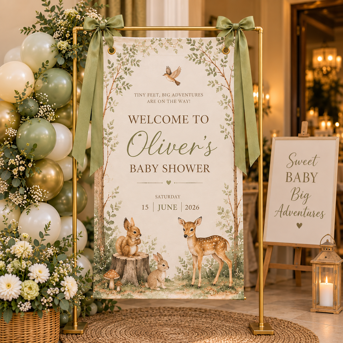 Woodland Baby Shower Fabric Welcome Sign, Personalized Forest Animal Banner, Cotton Linen Backdrop, Custom Name Sign 7efcbe53-c3ea-4e96-9b06-cc43720644de-920844c0-bf1a-49db-85dd-750d9b97c100.png