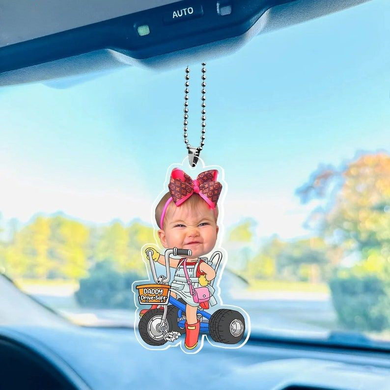Personalized Baby Photo Car Hanger, Custom Acrylic Car Hanging, Drive Safe Daddy, Mommy, Granpa, Nana