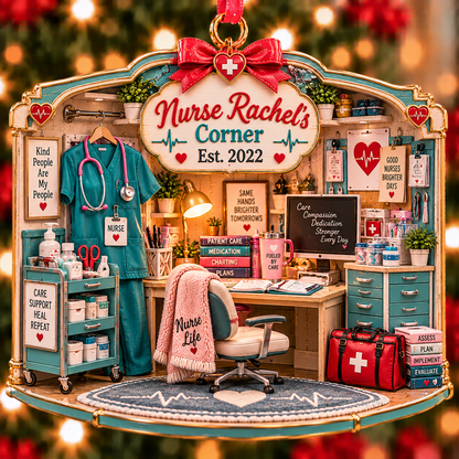 Personalized Nurse Corner Christmas Ornament – Custom Name & Year, Nurse Appreciation Gift, RN Christmas Gift for Her, Nursing Graduation Keepsake 7f1d4573-2878-4547-8d9b-1a686f8ecfa4-Nurse-Rachel-s-Festive-Corner.png