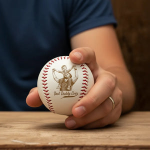 Custom Photo Pencil Drawing Engraved Best Dad Grandpa Ever - Personalized Baseball, Softball