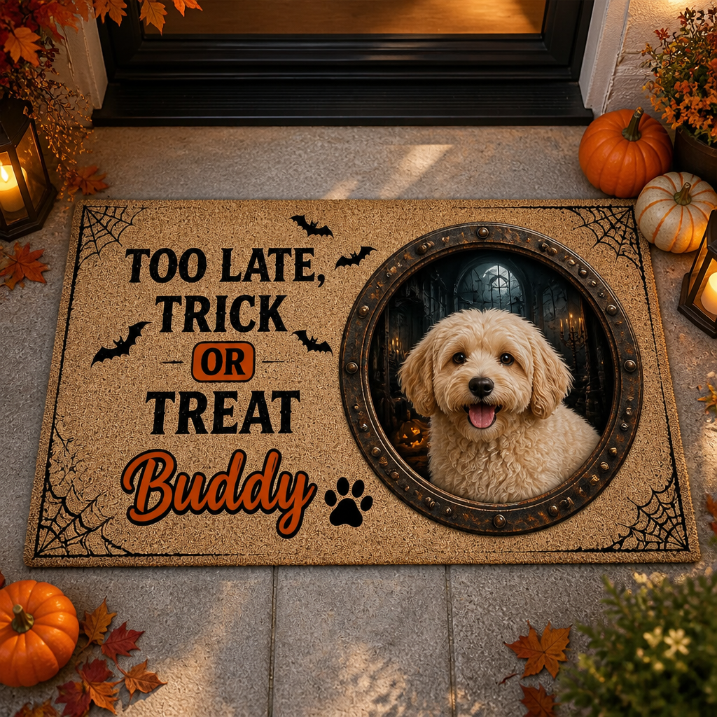 Too Late, Trick or Treat — Pet Photo Halloween Doormat - Personalized Doormat 7f325536-2b7f-4819-b810-1f5b079d237d.png