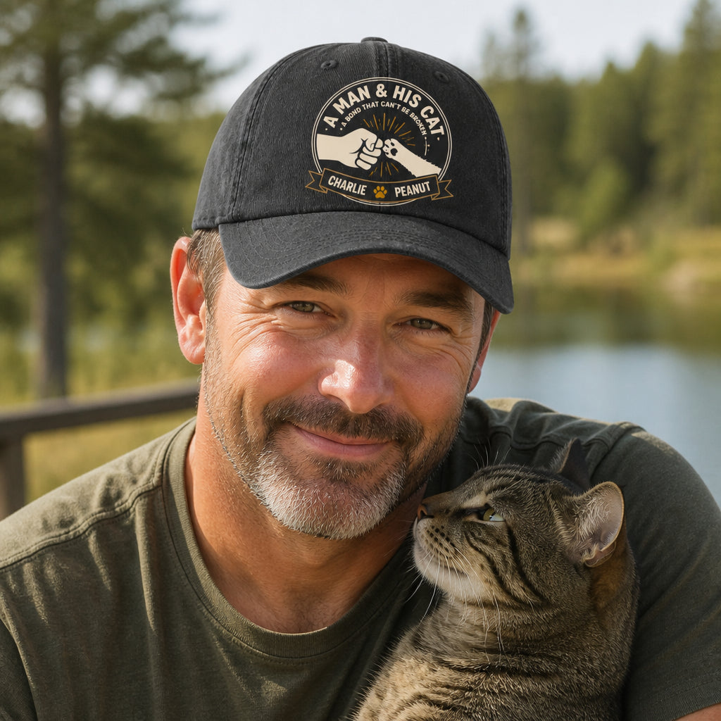 A Man & His Cat – Bond Badge Personalized Cap - Personalized Printed Cap 7f54d7c2-415d-4ee6-9add-494562c5f4b3.jpg