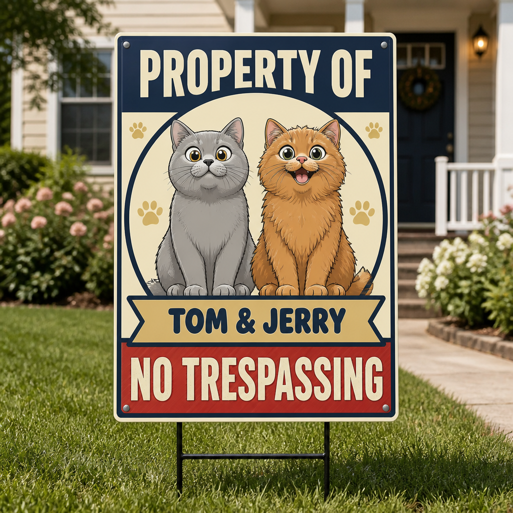 Property Of [Pet Names] – No Trespassing Cat Yard Sign - Personalized Yard Sign 7f6f3773-d08e-4c73-8b2f-d24e7b12a1fa.png