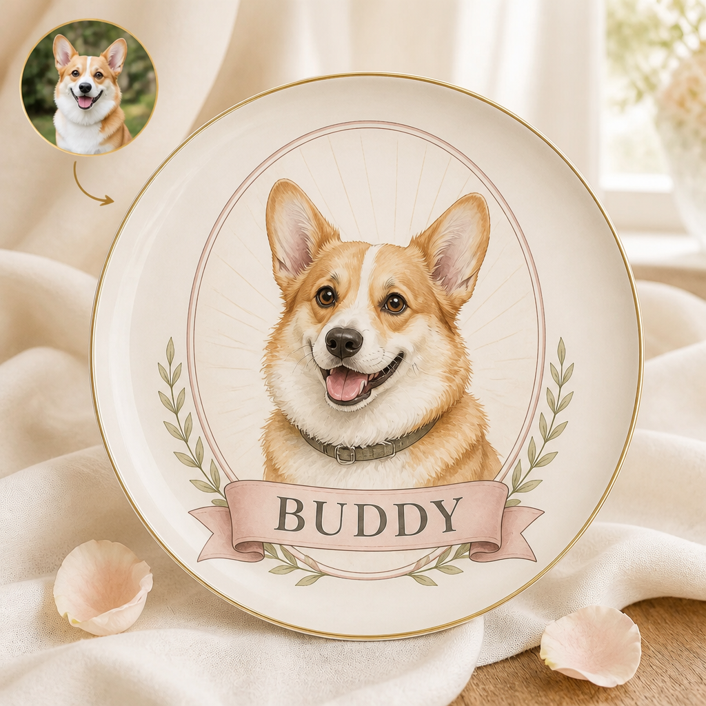 Custom Pet Portrait Ceramic Plate – Watercolor Cameo with Name - Personalized Personalized Ceramic Plate 7fa661e2-47fd-45b9-8690-e8ad108364f6.png