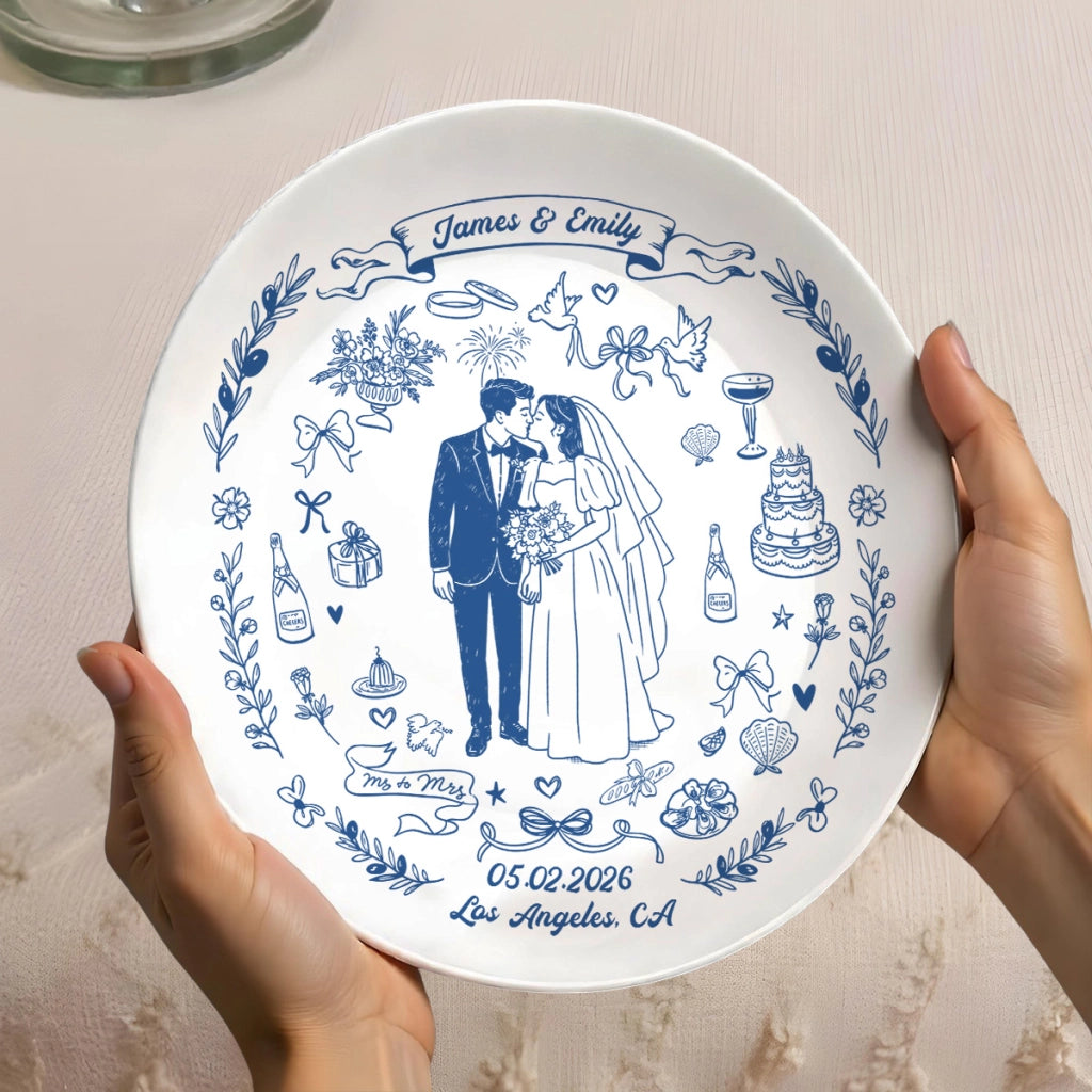 Our Wedding - Personalized Ceramic Plate - Wedding Gift, Anniversary Gift For Couple 7fb6ca4e-735e-4f87-8d45-4567479b1297-2.webp