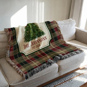 Personalized Christmas Woven Blanket, Custom Family Name Throw, Christmas Tree Blanket, Plaid Holiday Decor, Housewarming Gift, EST Year 7fc960d2-a882-4d4b-b1b2-0f598f124e6b-DSDS-3-.webp