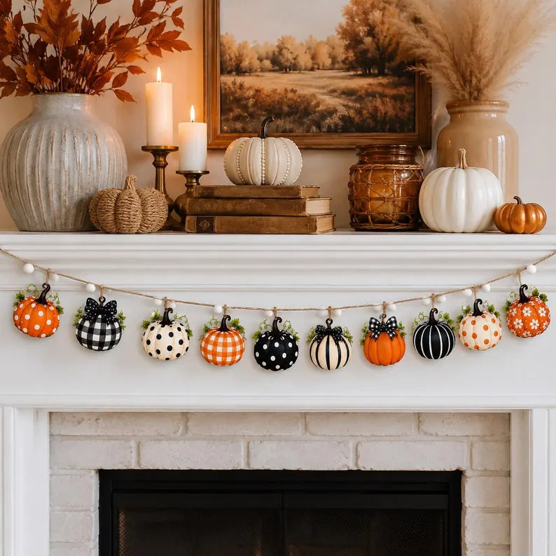 Fall Wooden Pumpkin Garland, Farmhouse Mantel Banner, Autumn Wall Decor, Rustic Thanksgiving Hanging, Orange Black White Pumpkin Decoration 7ffb8969-1005-4652-81ba-86a9fae6162d-ggfgfgfgfnbhgf-2-.webp