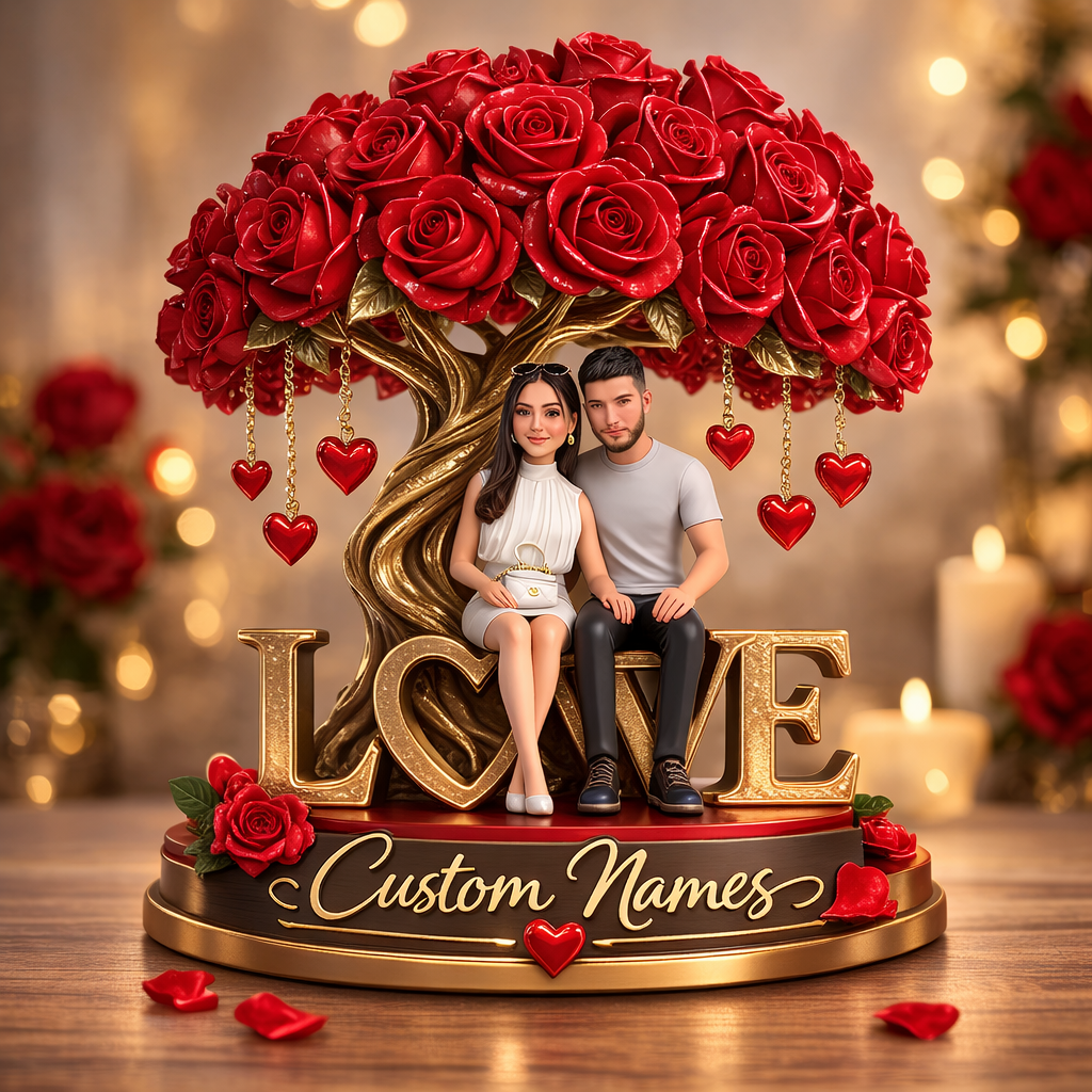 Love Rose Tree Custom Couple Photo - Personalized Shaped Acrylic Plaque - Anniversary Gift For Couple
