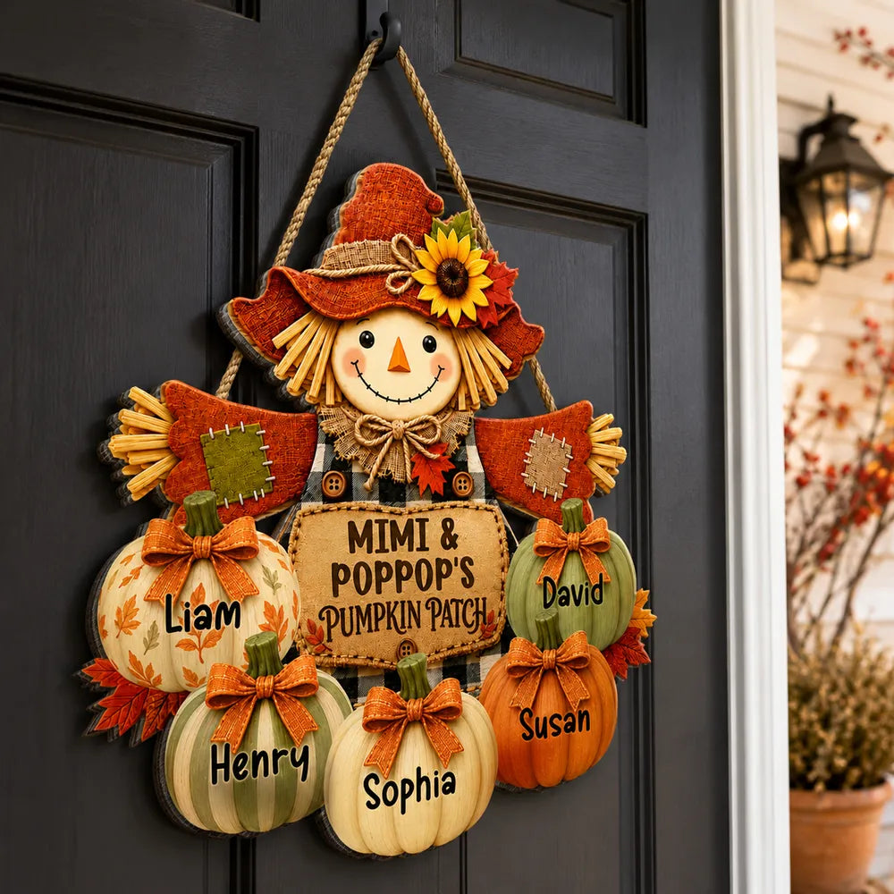 Grandma & Grandpa's Pumpkin Patch Scarecrow - Personalized Wooden Door Sign - Fall Front Porch Decor 8021f865-7313-468a-b7c1-b57aaf99a371-banner-2.webp