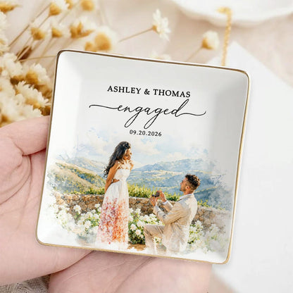Custom Engagement Ring Dish, Proposal Photo Trinket Tray, Watercolor Couple Portrait Gift, Engaged Ornament, Engagement Gift For Her 80503645-5a13-4455-82d8-d75167289f97-4.jpg