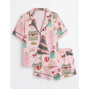 Women’s Christmas in New York Satin Pajama Set, NYC Holiday Short Sleeve Sleepwear, Festive Christmas Pajamas, Winter Gift For Her 8052df65-8ecf-4b7c-801f-dc78dde918ec-plaza_square_05.jpg