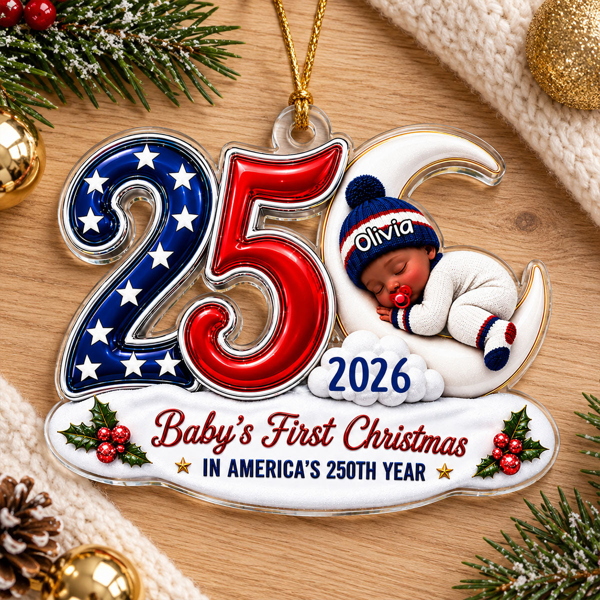 Little Baby First Christmas Baby First Christmas 250th Ornament - Personalized Acrylic Ornament 80832a19-892e-4f38-b3f1-73d84d99ed36-5-1-.jpg