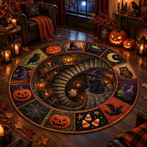 3D Quilted Halloween Round Rug, Optical Illusion Vortex Carpet, Black Cat Witch Floor Mat, Pumpkin Raven Magic Doormat, Fall Home Decor 80a54d20-e9af-44c6-a15b-61615386775c-banner-1.png
