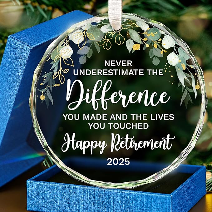 Retirement Gifts - Retirement Gifts for Women, Men 2025 - Retired Ornament 2025 - Retired Gift for Coworker, Boss, Employee, Teacher, Nurse, Woman, Man - Glass Christmas Ornament Keepsake