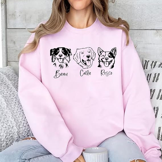 Personalized Dog Mom Sweatshirt, Custom Line Art Portrait Dog Sweatshirt, Pet Name Sweatshirts Women, Customized Pet Lover Gifts, Mom Gift