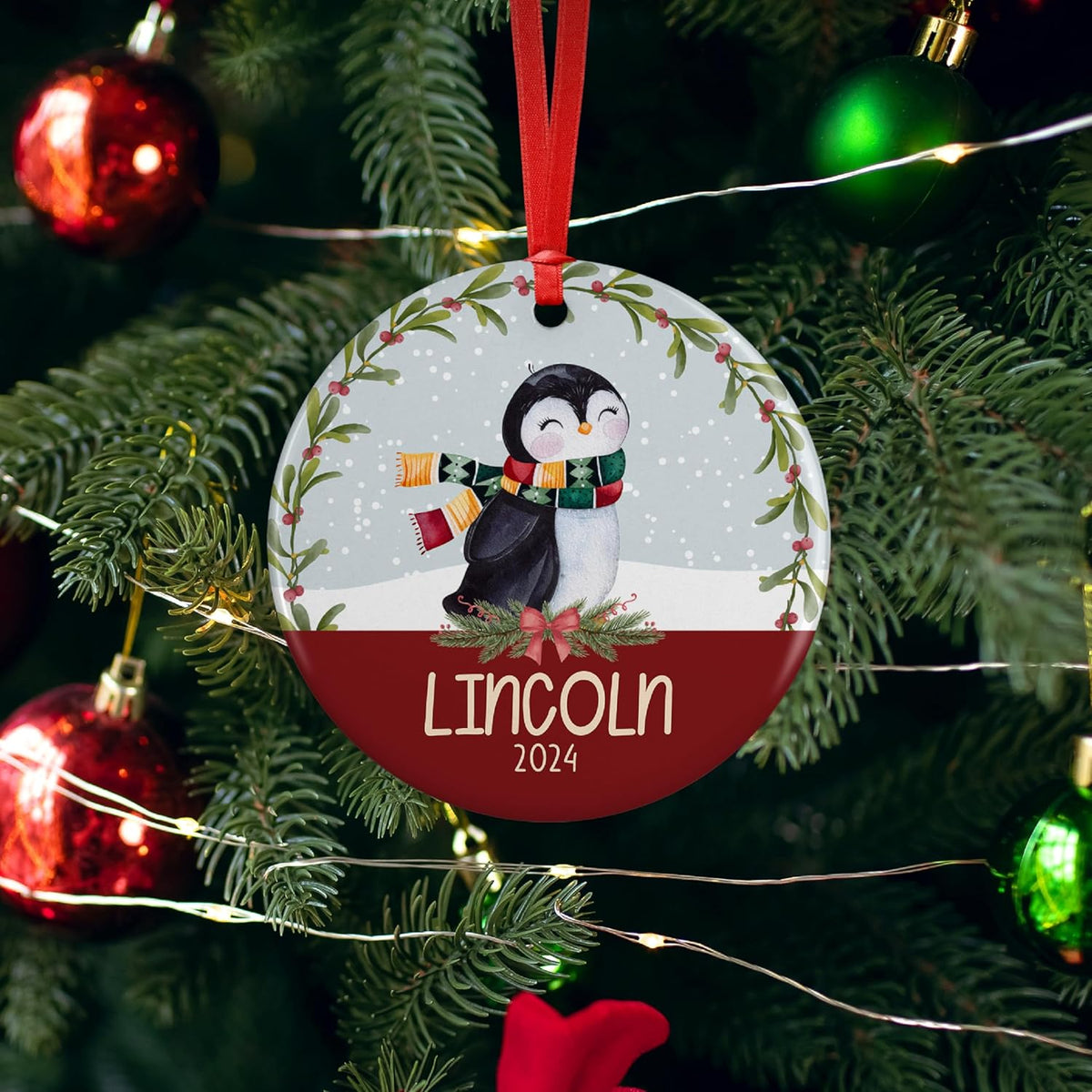 Personalized 2025 Christmas Ornaments for Kids, w/Optional Themes, Name & Date - Customized Christmas Hanging Ornament Gifts for Kids, Round Xmas Ornament