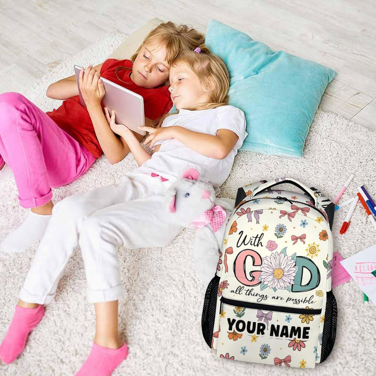 Backpack for Girls Women, Personalized School Backpacks for Kindergarten Elementary Middle College, Cute Custom Christian Gifts for Kids Teens