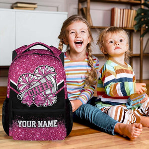 Custom Cheer Backpack, Cheerleader Backpacks Gifts for Girls - Pink Glitter Durable Kids Book Bag for Cheerleading Elementary