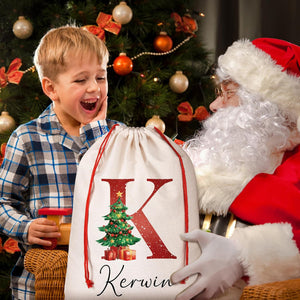 Personalized Santa Sack with Initial & Name, Custom Monogram Alphabet Large Christmas Gift Bag Pouch Customized Christmas Eve Box Sack Bags for Holiday Presents Storage