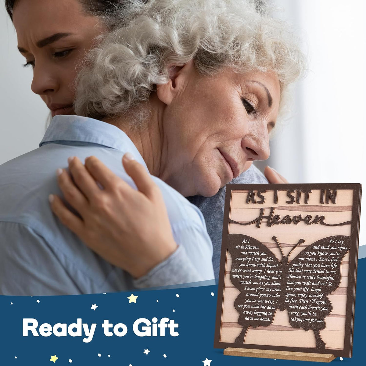 Butterfly Gifts for Women, Sympathy Gifts for Loss of Loved One, Memorial Gifts for Loss of Mom, Bereavement Gifts, In Memory of Loved One, Butterfly Wooden Silhouette Sign Plaque- As I Sit in Heaven