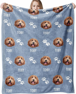 Custom Blanket with Pets Pictures & Name Personalized Funny Cat Dog Face Throw Blankets Soft Warm Plush Fleece Customized Blanket for Couch Bed Sofa Gifts for Dog Dad Mom Pet Lovers