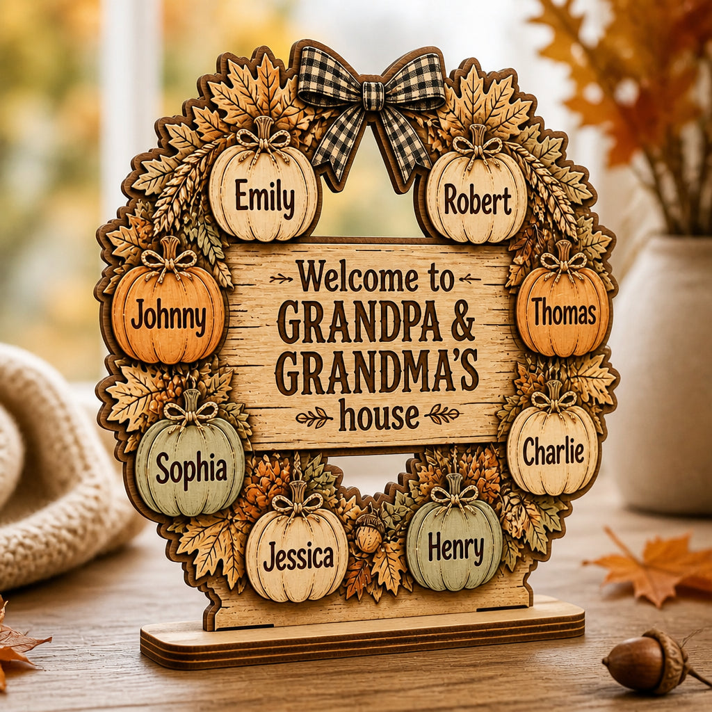 Custom Pumpkin Patch Grandkids Welcome Sign — Fall Tabletop Wood Stand - Personalized Wooden custom shape Standing 2 layer (5mm) 810bc32b-1560-46c1-b2bd-6201d6b66007.jpg