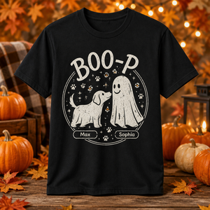 BOO-P Dog & Ghost Names Halloween Tee - Personalized T-shirt 810c8a37-7537-47c5-9cdb-e1fa964634b6.png