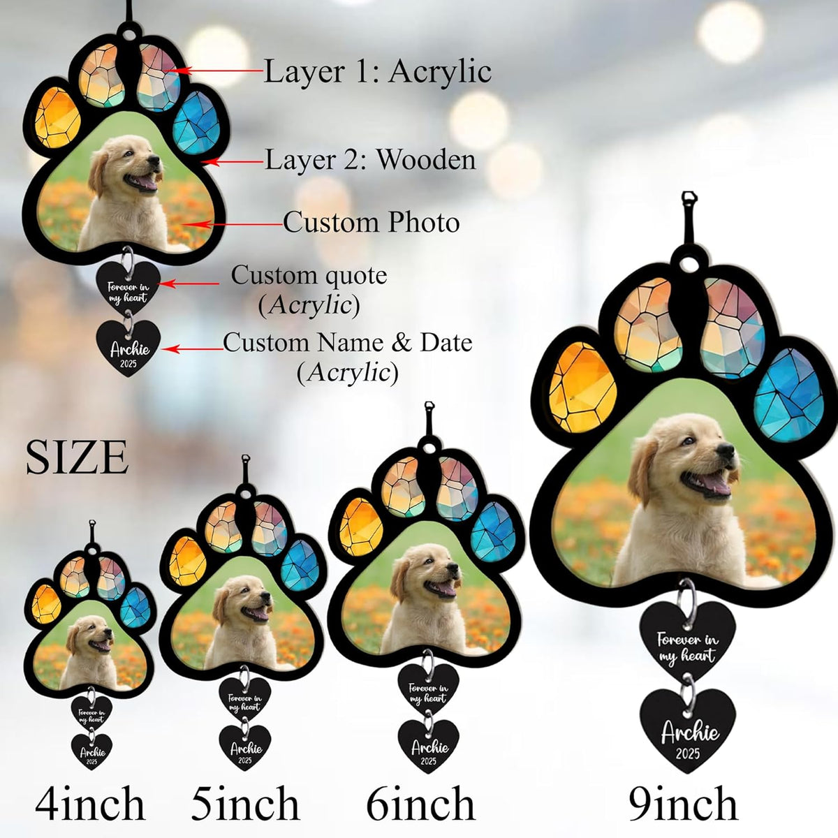 Personalized Dog Memorial Suncatcher with Photo, SunCatcher Gift for Someone Who Lost a Dog, Dog Remembrance Stained Glass, Sympathy Gift for Loss of Fur Baby, Pet Day, Christmas