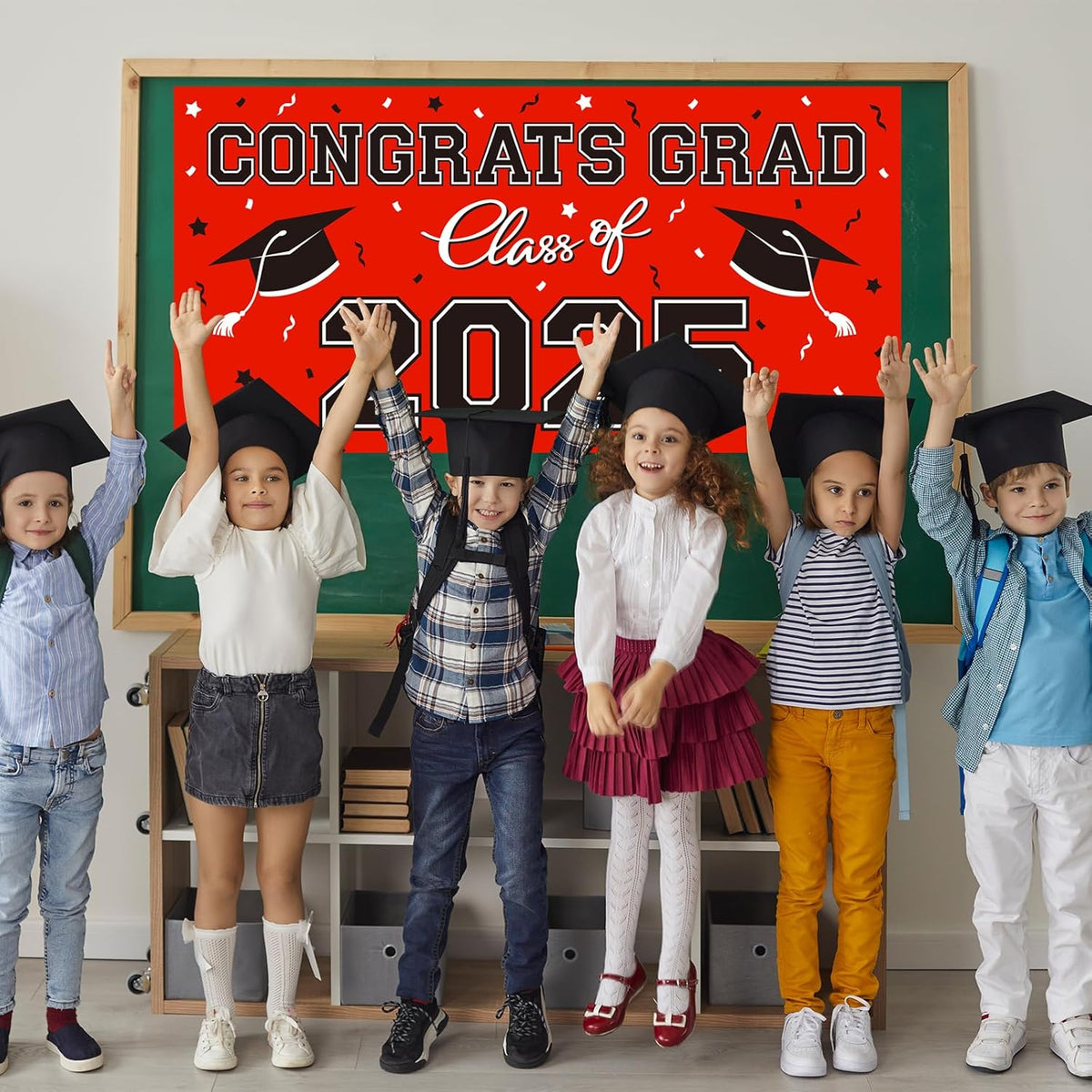 2025 Graduation Party Plastic Backdrop - Congrats Grad Banner in Red, Large Class of 2025 Decorations, Photography & Grad Party Supplies