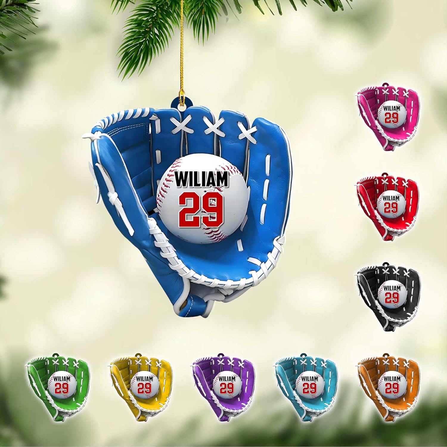 Personalized Baseball Ornaments for Boy - Custom Baseball Player Gift - Catcher, Bag, Mitt Glove Gifts