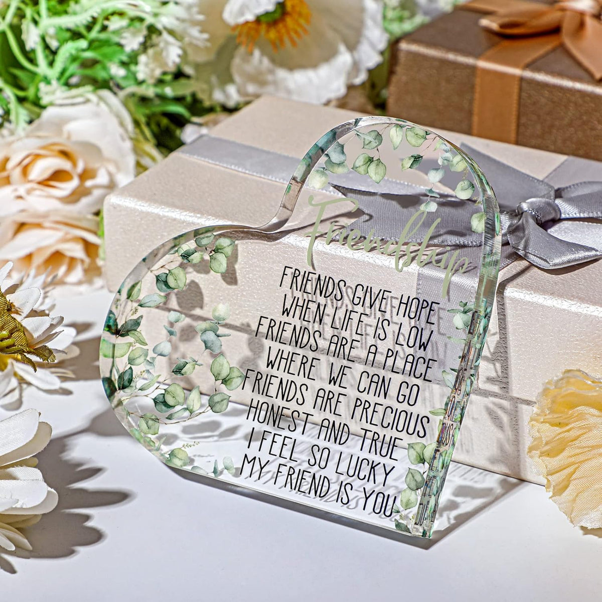 Gift for Friend Friendship Women Friend Friendship Birthday Cheer up Gift Acrylic Heart Butterfly Keepsake Paperweight for Home Office Table Shelf